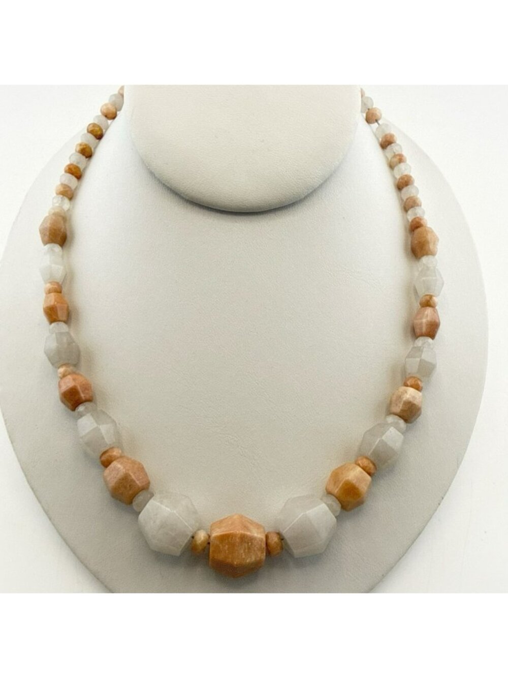 Jay King Necklace Peach Moonstone Graduated Geometric Sterling Silver 925